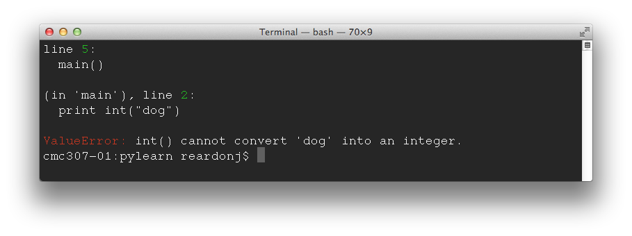Example PyLearn error message