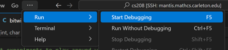 Start debugging via menu option